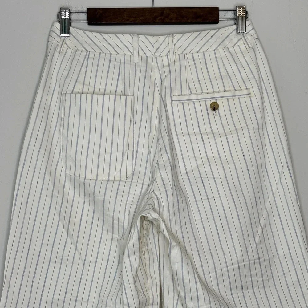 Creatures of Comfort Striped Pleated Linen Blend Wide Leg Henry Crop Pant Size 2